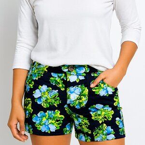 Merona Floral Shorts Size 2 Black with Blue & Green Flowers Cotton Chino S